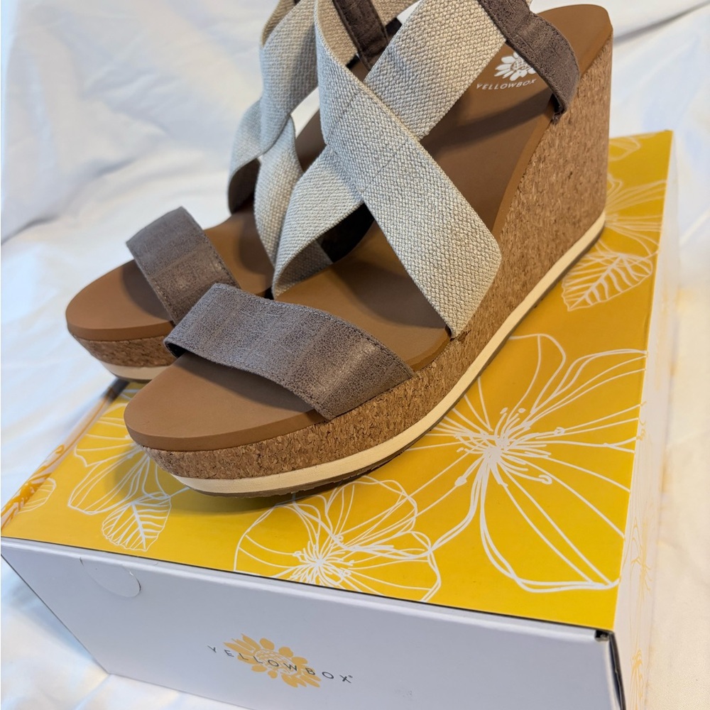 Yellow Box Women's Brown and Cream Wedge Sandals